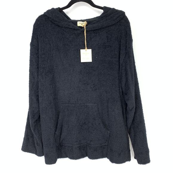 World Market Women's Size O/S Fuzzy Pullover Hoodie Black NWT - Picture 1 of 5